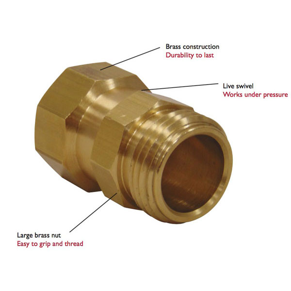 dramm-garden-hose-swivel Dramm Brass Garden Hose Swivel Connector - Kink Preventor - Image 1